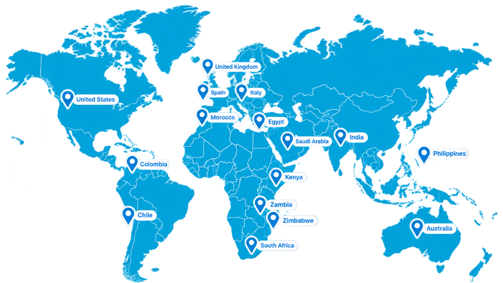 Global coverage map showing Datasee.AI operations across multiple countries